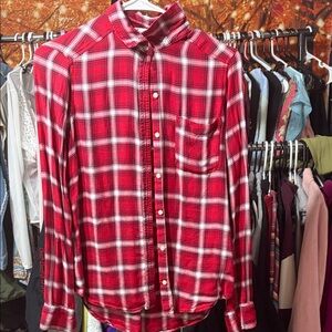 Hollister Red Plaid Women's Button Down Shirt